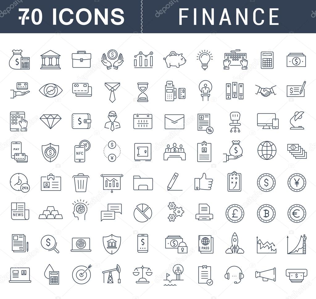 Set vector line icons with open path finance and business with elements for mobile concepts and web apps. Collection modern infographic logo and pictogram.
