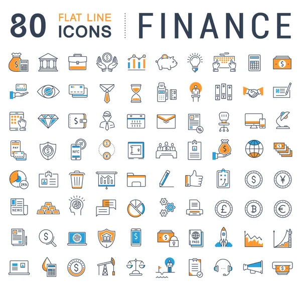 Set Vector Línea Plana Iconos Finanzas — Archivo Imágenes Vectoriales