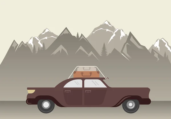 Пейзаж с автомобилем в горах — стоковый вектор