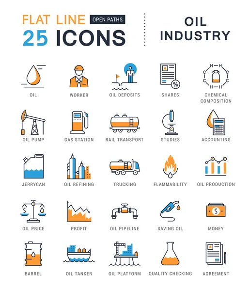 Ensemble vectoriel Icônes de ligne plate Industrie pétrolière — Image vectorielle