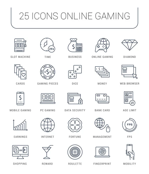 Set de iconos de línea plana Vector Online Gaming — Vector de stock