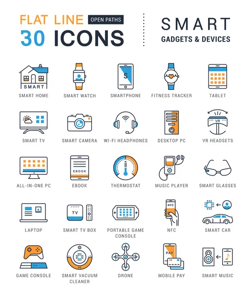 Set Vector Flat Line Icons Smart Device — Stock Vector