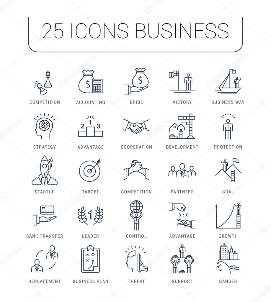 Set vector line icons with open path business competition, leadership development, people management with elements for mobile concepts and web apps. Collection modern infographic logo.