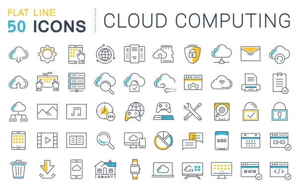 Définir les icônes vectorielles de ligne plate Cloud Service — Image vectorielle