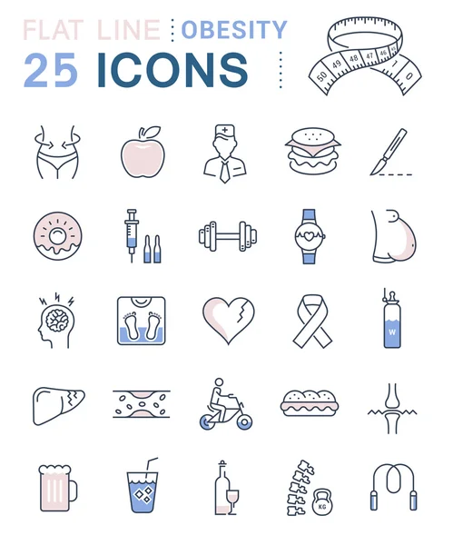 Set de iconos de línea plana vectorial Obesidad — Vector de stock