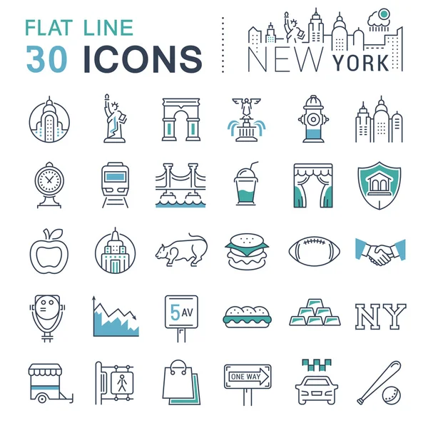 Set Vector Flat Line Iconos Nueva York — Archivo Imágenes Vectoriales
