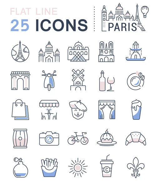 Vektor flache Linie Icons setzen Paris — Stockvektor
