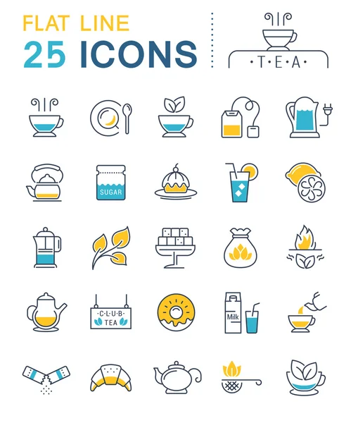 Set de vectores de línea plana iconos de té — Archivo Imágenes Vectoriales