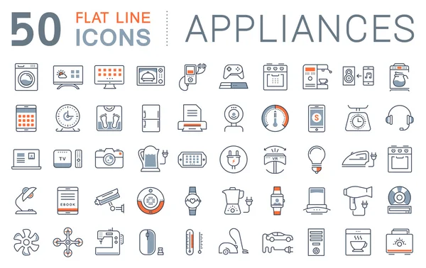 Set Vector Flat Line Icônes Appareil — Image vectorielle