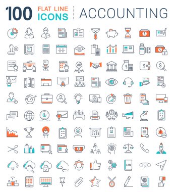 Finans ve muhasebe vektör düz çizgi Icons set