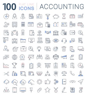 Finans ve muhasebe vektör düz çizgi Icons set