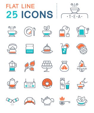 Vektör düz çizgi simgeler çay ayarla