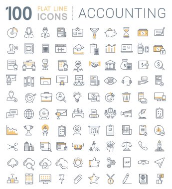 Finans ve muhasebe vektör düz çizgi Icons set