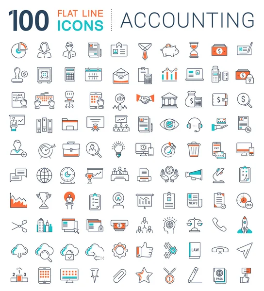 Finans ve muhasebe vektör düz çizgi Icons set