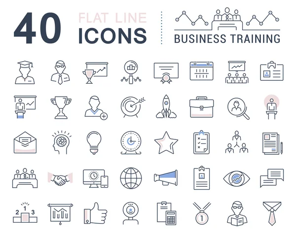 Set Vector Flat Line Icons Business Training — Stock Vector