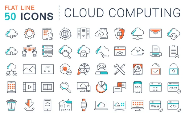 Set Vector Flat Line Icons Cloud Service — Stock Vector