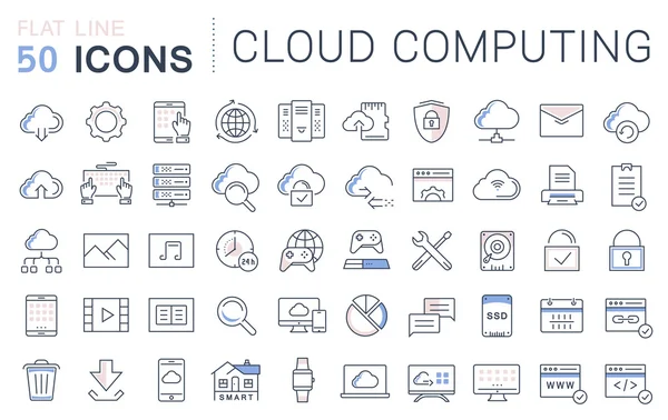 Vector platte lijn pictogrammen Cloud-Service zo instellen — Stockvector