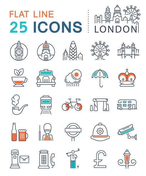 Vektör düz çizgi Icons Set Londra ve İngiltere'de