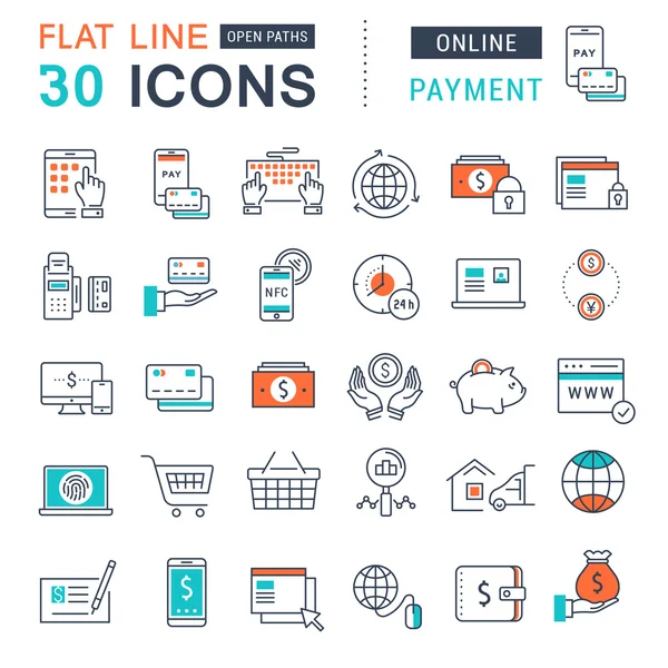 Set Vector Flat Line Iconos de pago en línea — Vector de stock