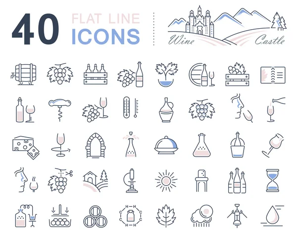 Set Vector Línea Plana Iconos Vino — Archivo Imágenes Vectoriales