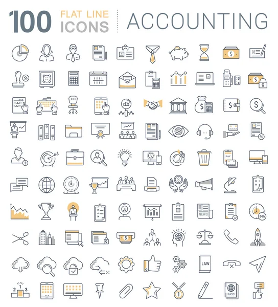 Set Vector Línea Plana Iconos Contabilidad y Finanzas — Vector de stock