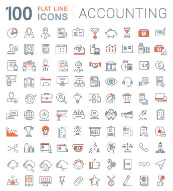 Finans ve muhasebe vektör düz çizgi Icons set