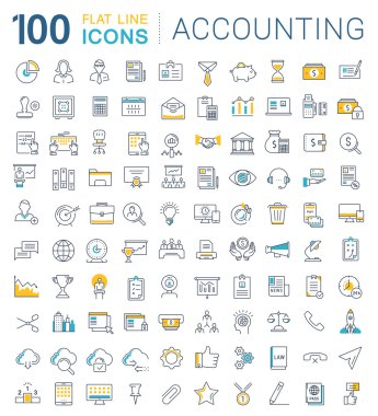 Finans ve muhasebe vektör düz çizgi Icons set