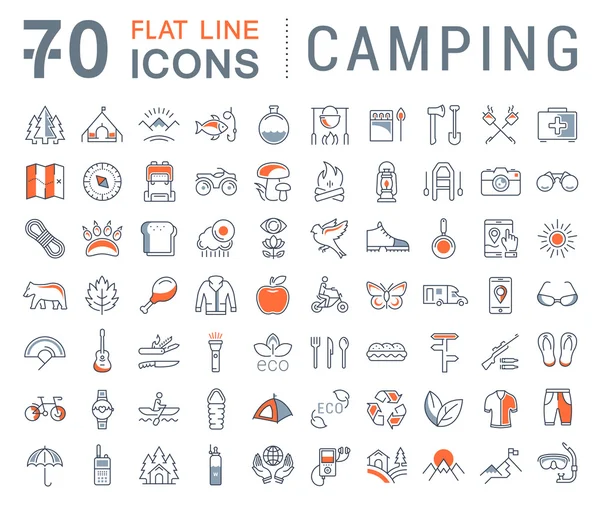 Set Vektor flache Linie Symbole camping — Stockvektor