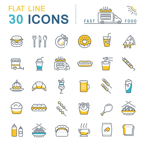 Set Vector Flat Line Icons Fast Food and Junk Food — Stock Vector