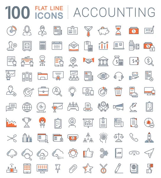 Set Vector Línea Plana Iconos Contabilidad y Finanzas — Vector de stock