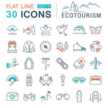 Set Vector Flat Line Icons Ecotourism clipart