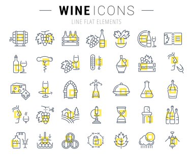Vektör düz çizgi simgeler şarap ayarla