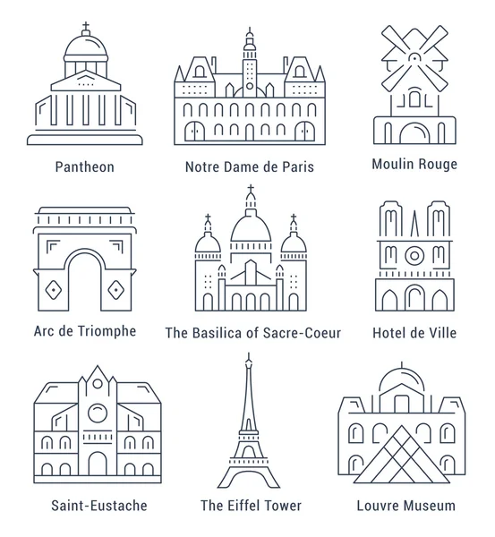 Набор векторных иконок плоской линии Парижской архитектуры — стоковый вектор