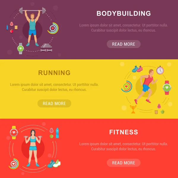 Vector conjunto esporte e Fitness Banners — Vetor de Stock