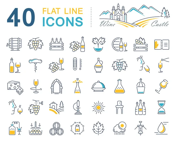 Set Vector Línea Plana Iconos Vino — Vector de stock