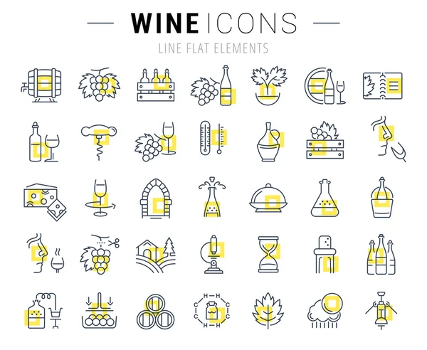 Вино Set Vector Flat Line Icons — стоковый вектор