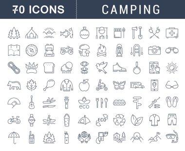 Set Vector Flat Line Icons Camping clipart