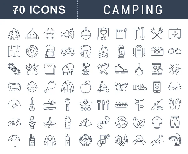 Set Vector Flat Line Icons Camping — Stock Vector