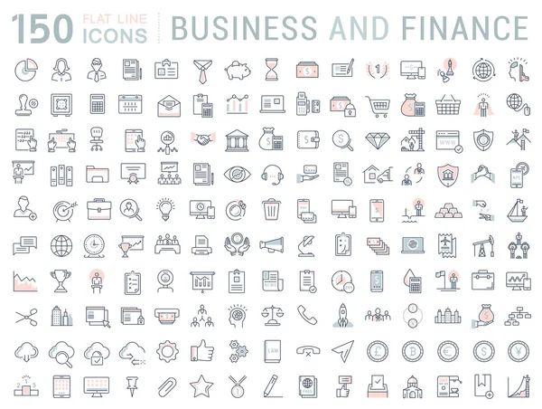Set Vector Flat Line Icons Business and Finance — Stock Vector