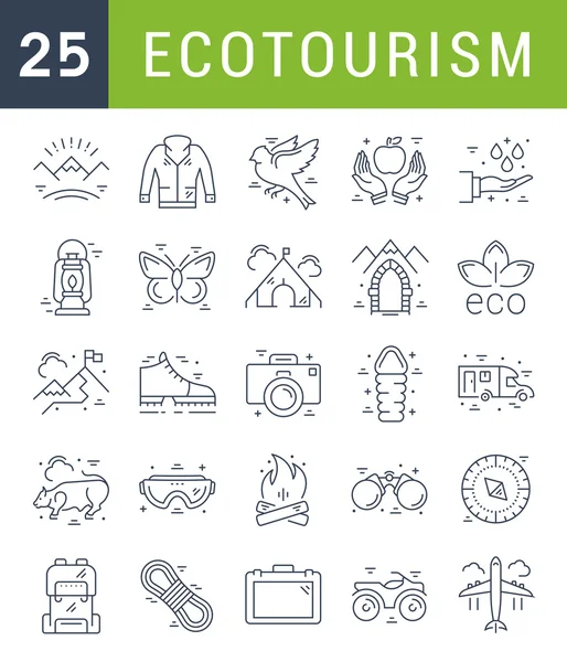 Set Vector Flat Line Iconos Ecoturismo — Archivo Imágenes Vectoriales