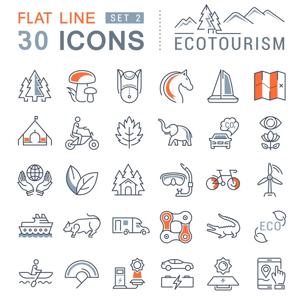 Set Vector Flat Line Iconos Ecoturismo — Archivo Imágenes Vectoriales