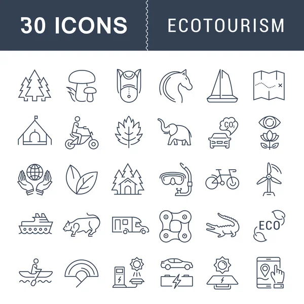 Set Vector Flat Line Iconos Ecoturismo — Vector de stock