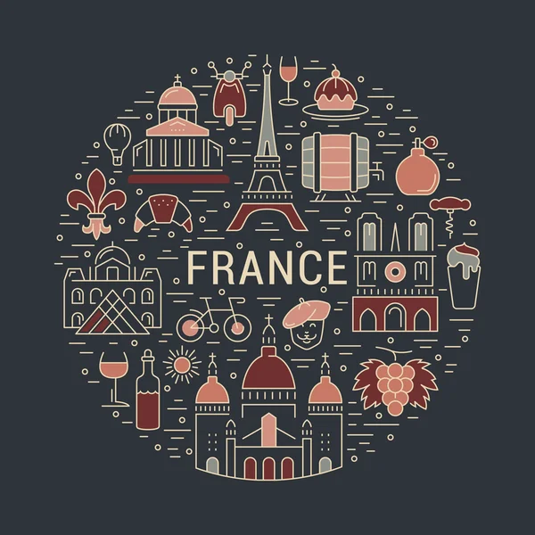 Vector Flat Line Banner Paris e França — Vetor de Stock