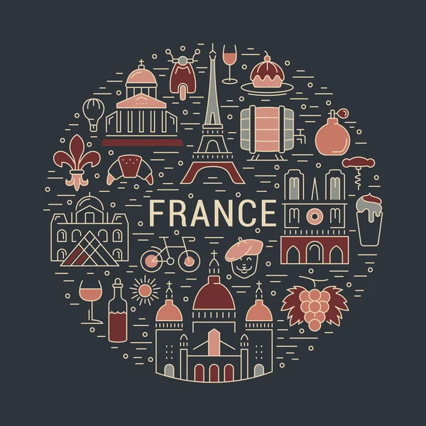 Vector Flat Line Banner París y Francia — Vector de stock