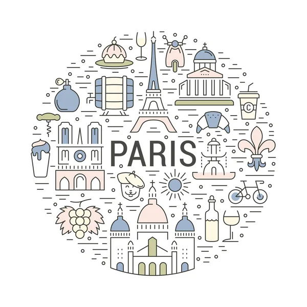 Vector Flat Line Banner Paris and France — Stock Vector