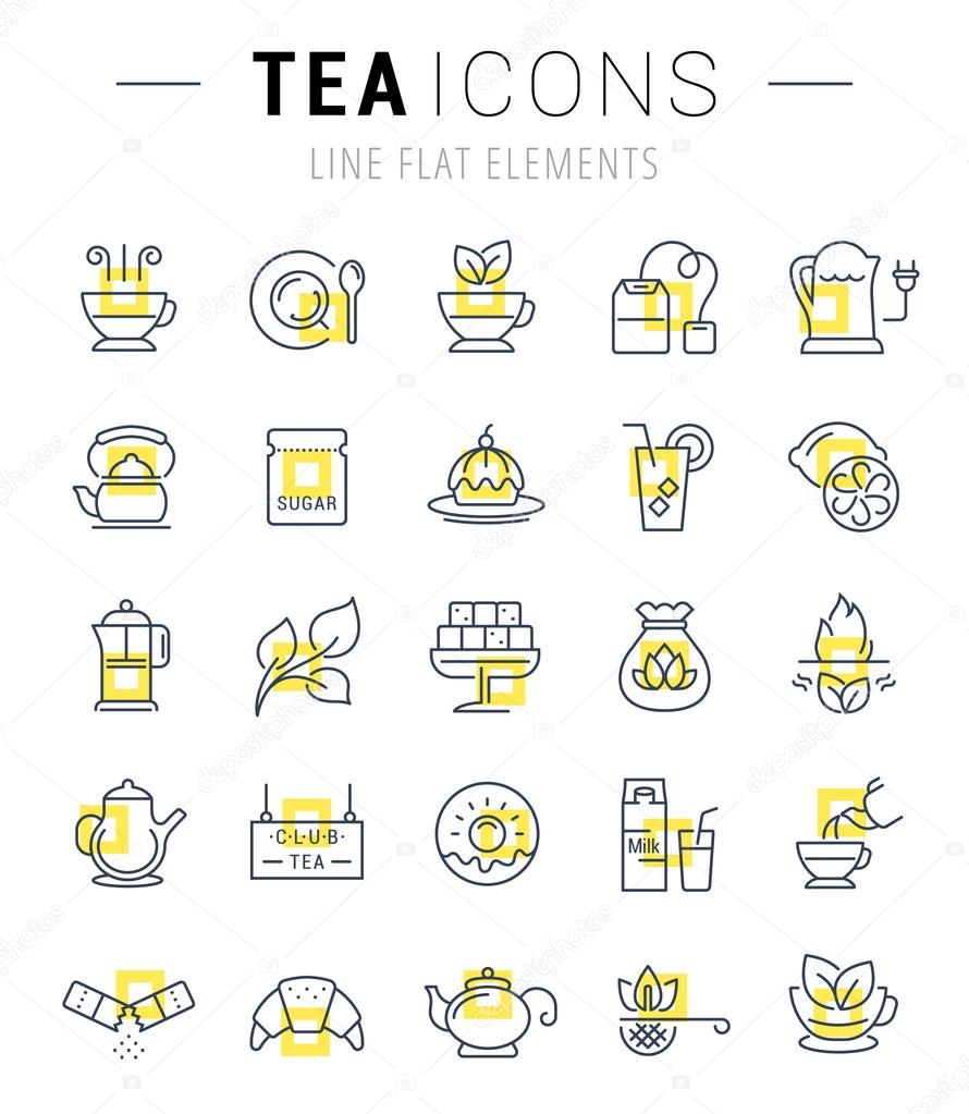 Set vector line icons in flat design tea and breakfast with elements for mobile concepts and web apps. Collection modern infographic logo and pictogram.