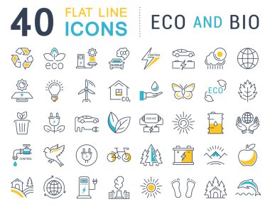 Vektör düz çizgi Icons Set Eko ve biyografi