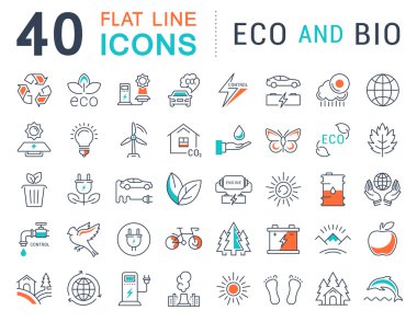 Vektör düz çizgi Icons Set Eko ve biyografi