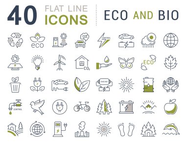 Vektör düz çizgi Icons Set Eko ve biyografi