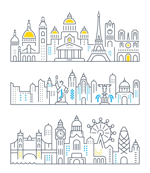 Set Vector Line Banners París, Londres y Nueva York — Vector de stock